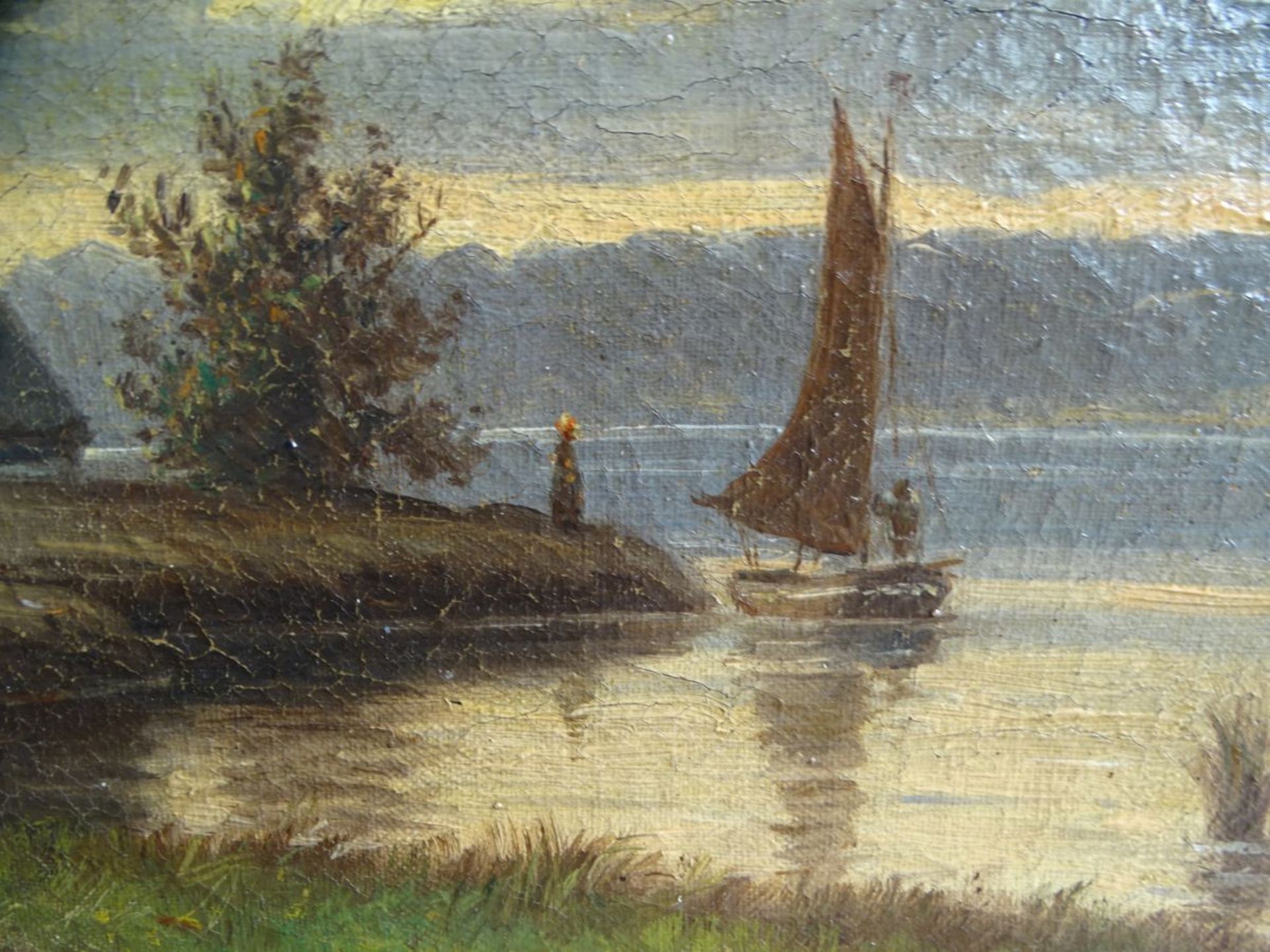 Hans ELLERSTEN (XIX-XX) "Abend am Aggersund " Öl/Leinen, gut gerahmt, RG 36x52 cm,verso betitelt au - Image 3 of 6