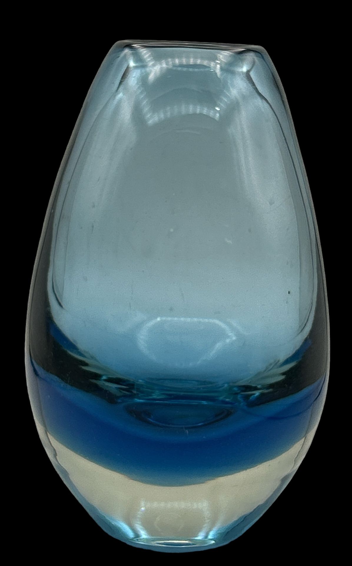 schwere runde blau/klare Murano-Vase, H-21 cm