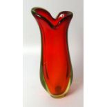 Murano Vase, rot /klar, H-20 cm