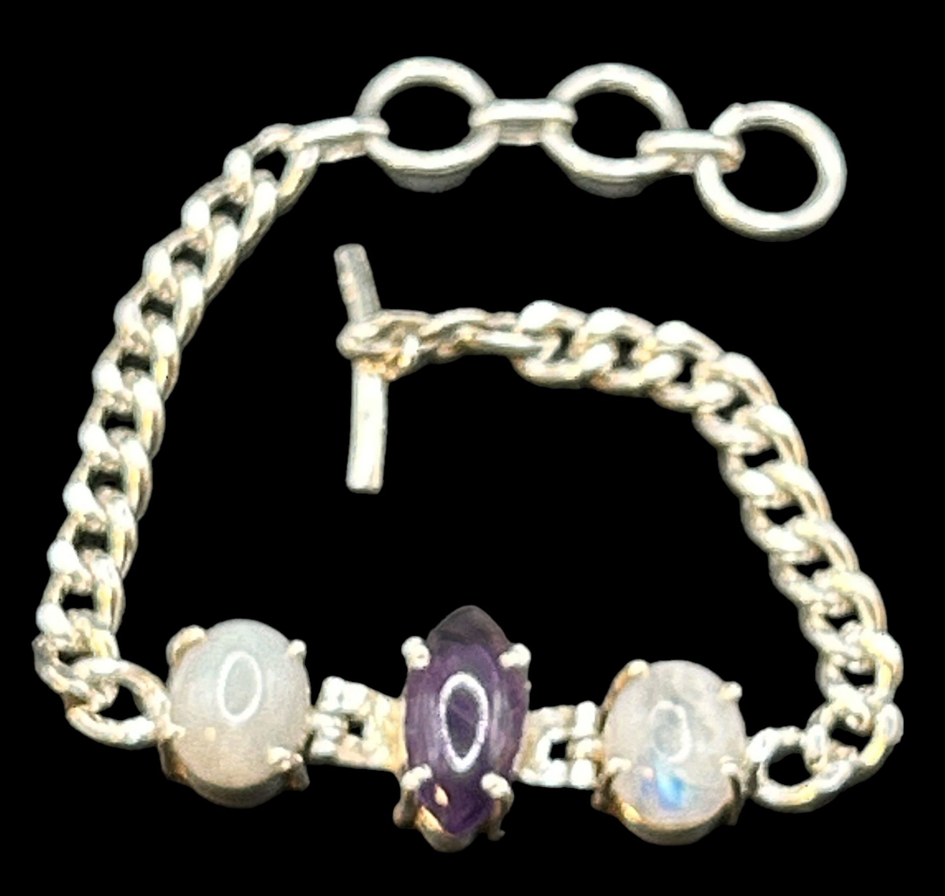 Armband mit Amethyst, 2x Mondstein, L-19 cm, 13,5 gr. - Bild 2 aus 3