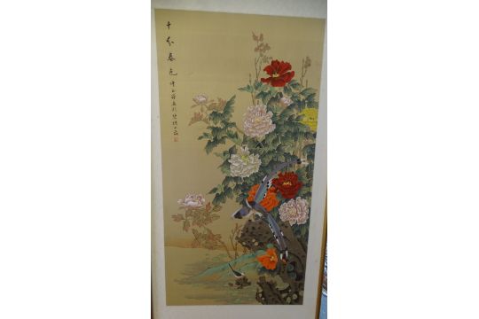 grosses chinesisches/japanisches Blumenbild, Aquarell, gerahmt, RG 150x77 cm - Bild 2 aus 5