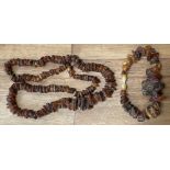 Natur Bernstein Halskette mit passenden Armband, verlaufend, ca. 70 und 21 cm, ca. 83 gr
