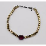 Hämatit-Armband, goldfarben mit behandeltem Rubin, L-20cm