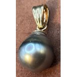 Anhänger, Gold-585- mit gr. grauer Perle, D-ca. 0,8 cm, 1,4 gr