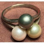 Goldring-333- mit Perlen, drei Farben, RG 63,, 5,2 gr.