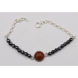 925er Silberarmband, Hämatit und Goldfluss, ca. L-17cm
