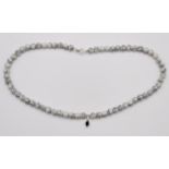 Huolith-Halskette, polierte Kugeln, kl., Silberanhänger mit Onyx, L-40cm