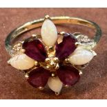 Goldring-375- mit roten/weissen Steinen, RG 60, 2,7 gr