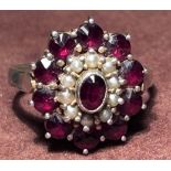 Silberring-800- mit roten Steinen, Saatperlchen, RG 54, 4 gr.,und Silberring-800- mit roten Steine