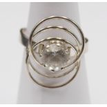 925er Design-Ring, klarer Stein, offene Schiene, 3,5gr.