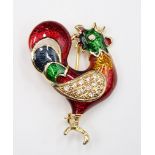 figürliche Modeschmuck-Brosche, Hahn, emailliert und besetzt m. klaren Steinen, ca. 5 x 3,8cm