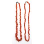 2x ältere Korallen-Halsketten, ca. L-38cm