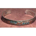 Silber Armspange mit eingelegten Steinen, wohl Mexico, B-1 cm, 14 gr.
