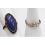 2x div. Silber-Ringe, 1x blauer Cabochon, zus. 6gr., je RG 53