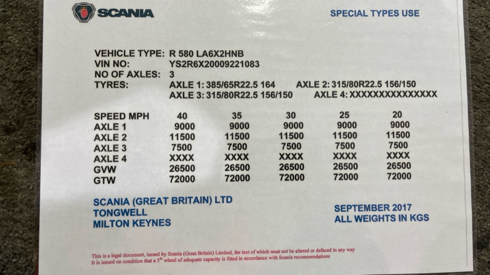 SCANIA R 580 V8 EURO 6 72 TONNE Tractor Unit 6x2 (Year 2018) - Image 28 of 28