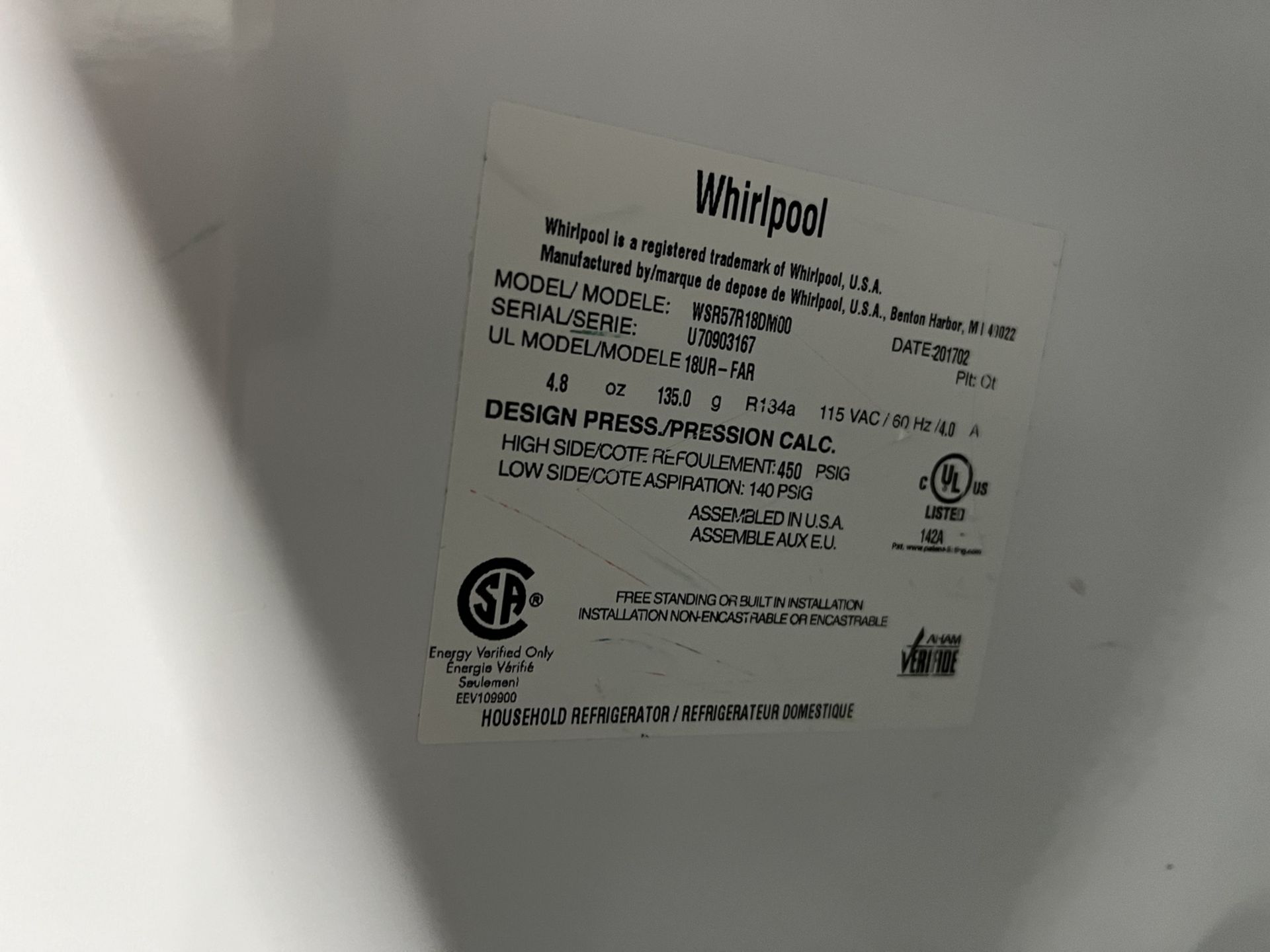 WHIRLPOOL WSR57R18DM STAINLESS STEEL SINGLE DOOR REFRIGERATOR (LOCATED @ 37 KODAIK CRES, TORONTO) - Image 2 of 3