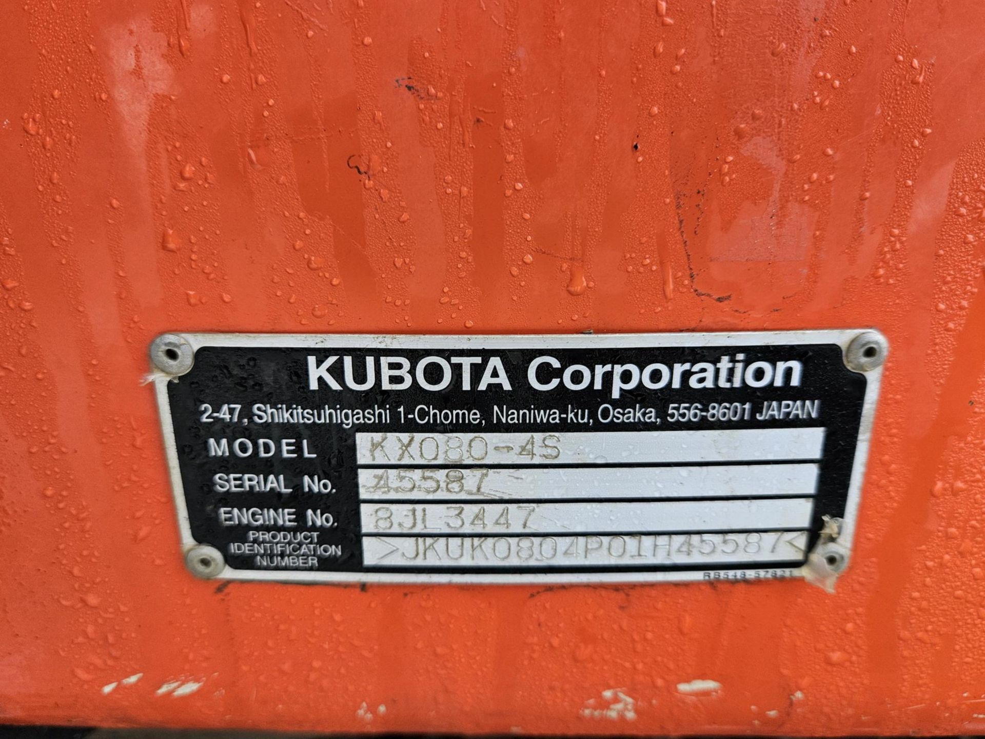 2018 KUBOTA KX080-4, 8-TON CAPACITY CRAWLER EXCAVATOR, S/N 45587 (2,715 HRS) C/W KUBOTA K9987QCT - Image 9 of 13