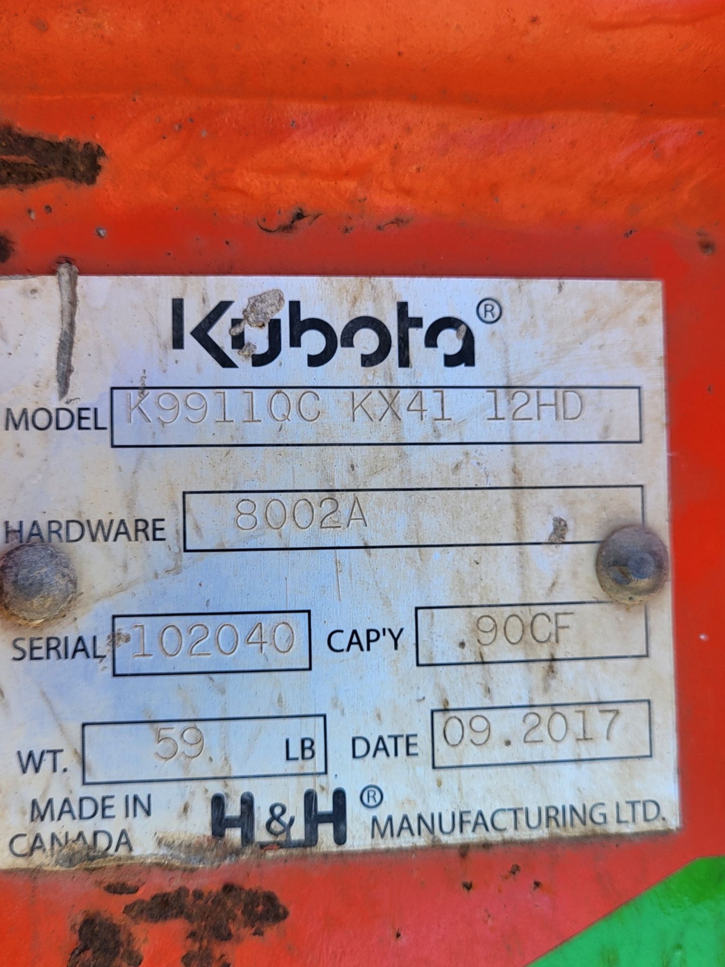 2017 KUBOTA K9911QC-KX41-12HD DIGGING BUCKET, S/N 102040 - Bild 2 aus 2