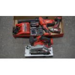 LOT - MILWAUKEE 18V BATTERY SKILL SAW, CAULKING & SCREW GUN W/ CHARGER & (3) BATTERIES