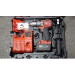 LOT - MILWAUKEE 18V BATTERY DRILL W/ CHARGER, BATTERY, & CASE