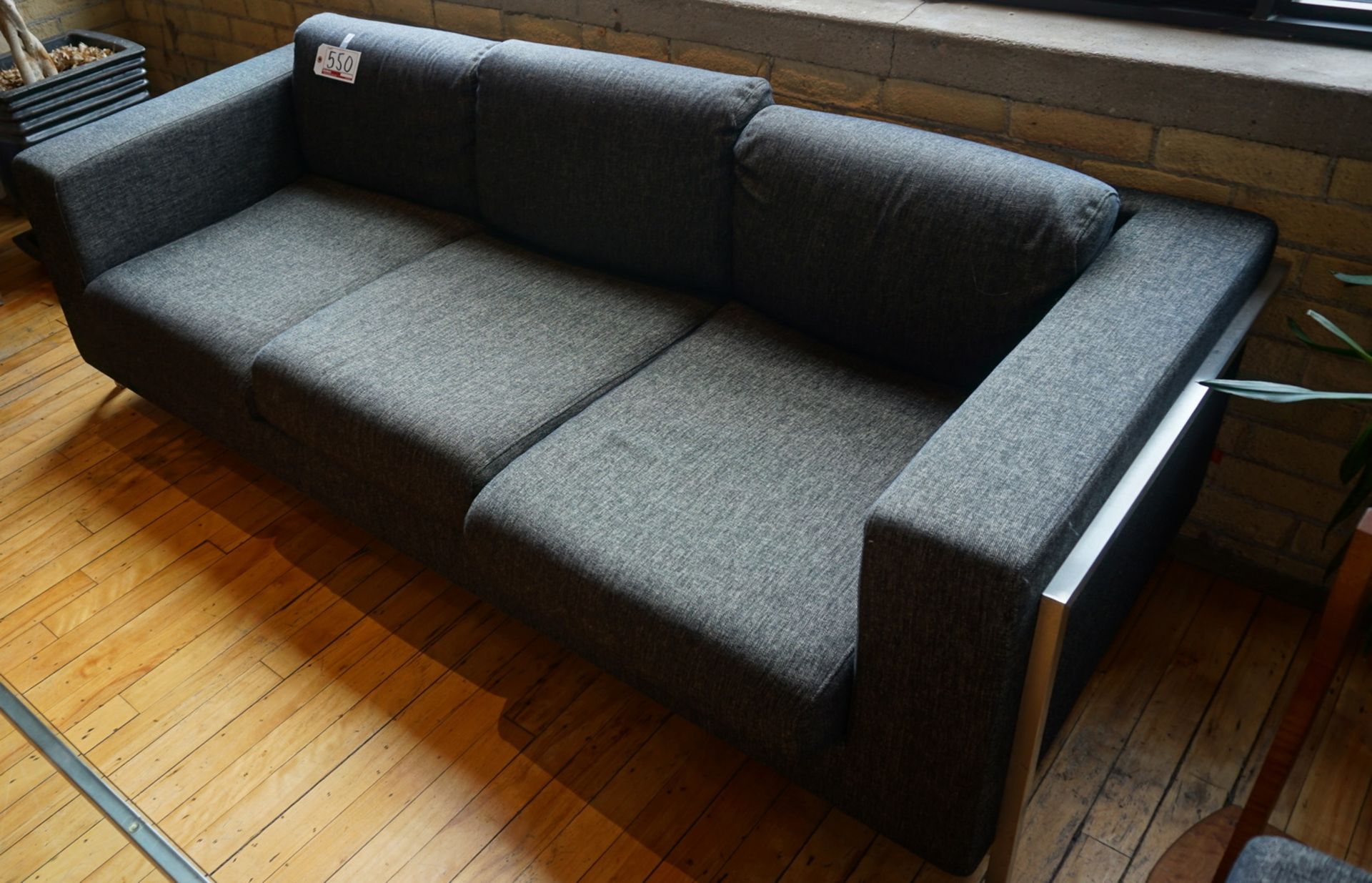 STYLE GARAGE 3-SEAT CHARCOAL GREY UPHOLSTERED SOFA (85"W X 36"D X 25"H) - Image 2 of 2
