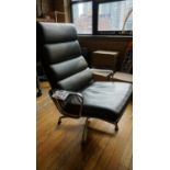 HERMAN MILLER EAMES BLACK LEATHER SOFT PAD LOUNGE CHAIR W/ CHROME FRAME (26"W X 31"D X 39"H) (COST