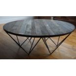 RECLAIMED WOOD ROUND COFFEE TABLE W/ METAL BASE (48"D X 17"H)