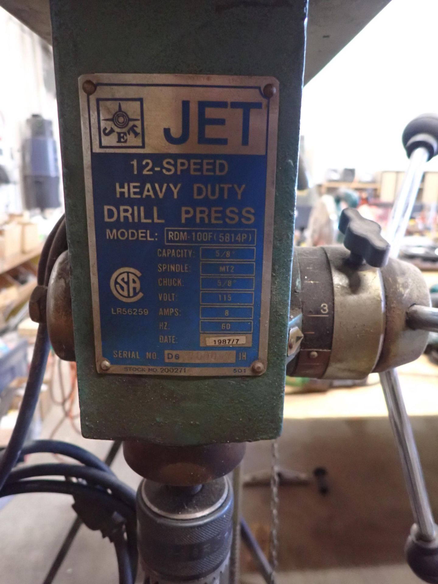 JET RDM-100F(5814P) 5/8" PEDESTAL DRILL PRESS - Image 2 of 3