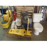 LOT - MOPS & PAILS, VACUMS, SIGNS