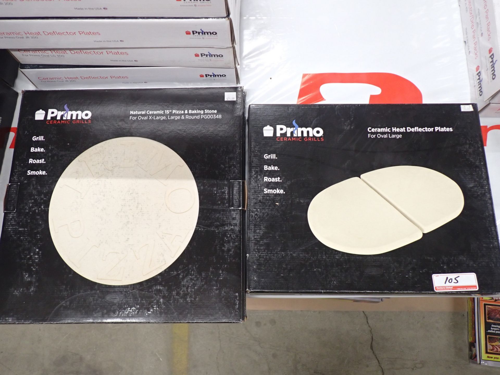 LOT - PRIMO ROUND & OVAL CERAMIC HEAT DEFLECTOR PLATES - (1) 15" XL & (2) LARGE