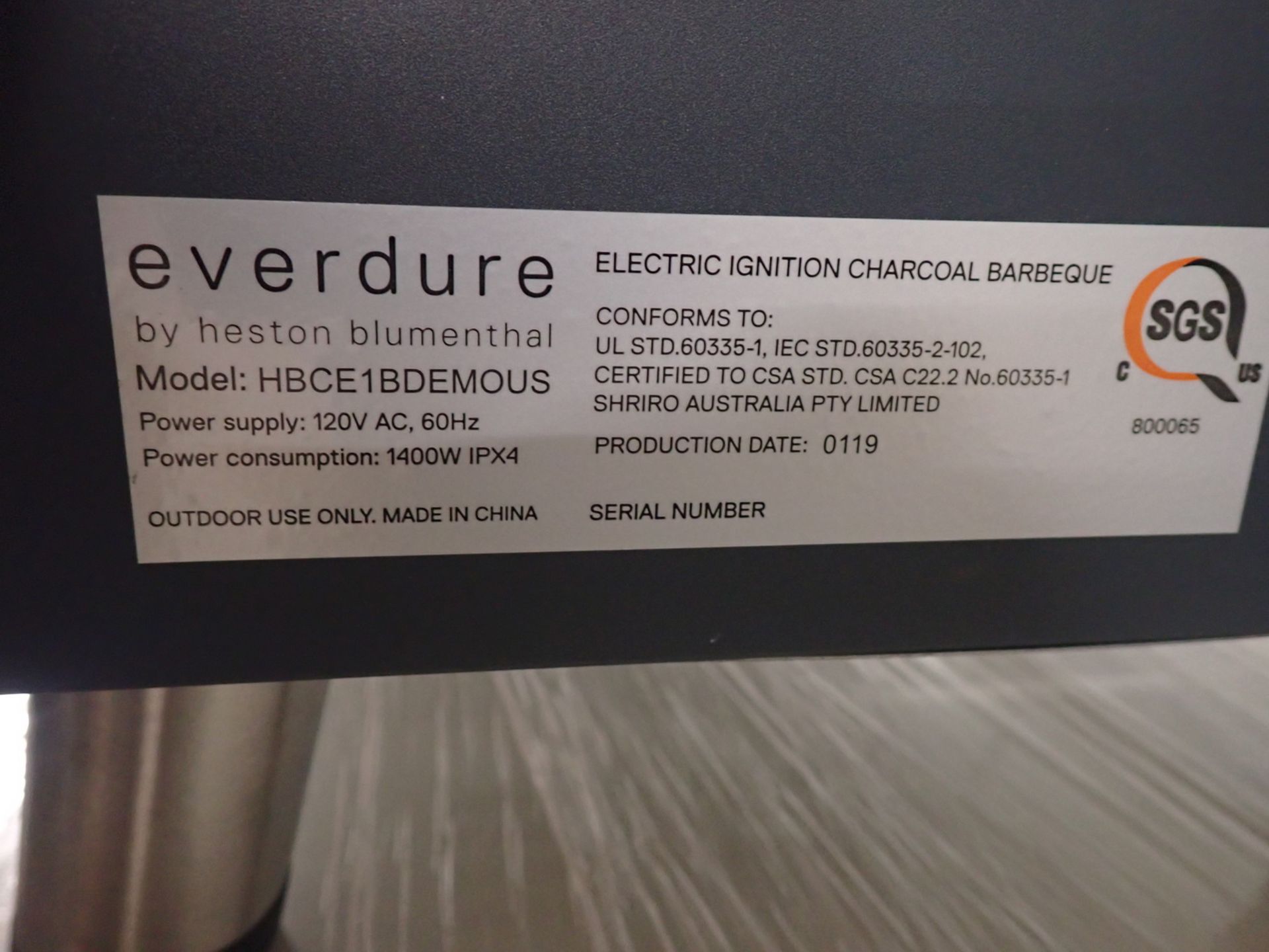 EVEDURE FUSION (HBCE1BSUS) CHARCOAL GRILL W/ ELECTRIC IGNITER, & ROTISSERIE (NEW - NO BOX) (MSRP $ - Image 3 of 3