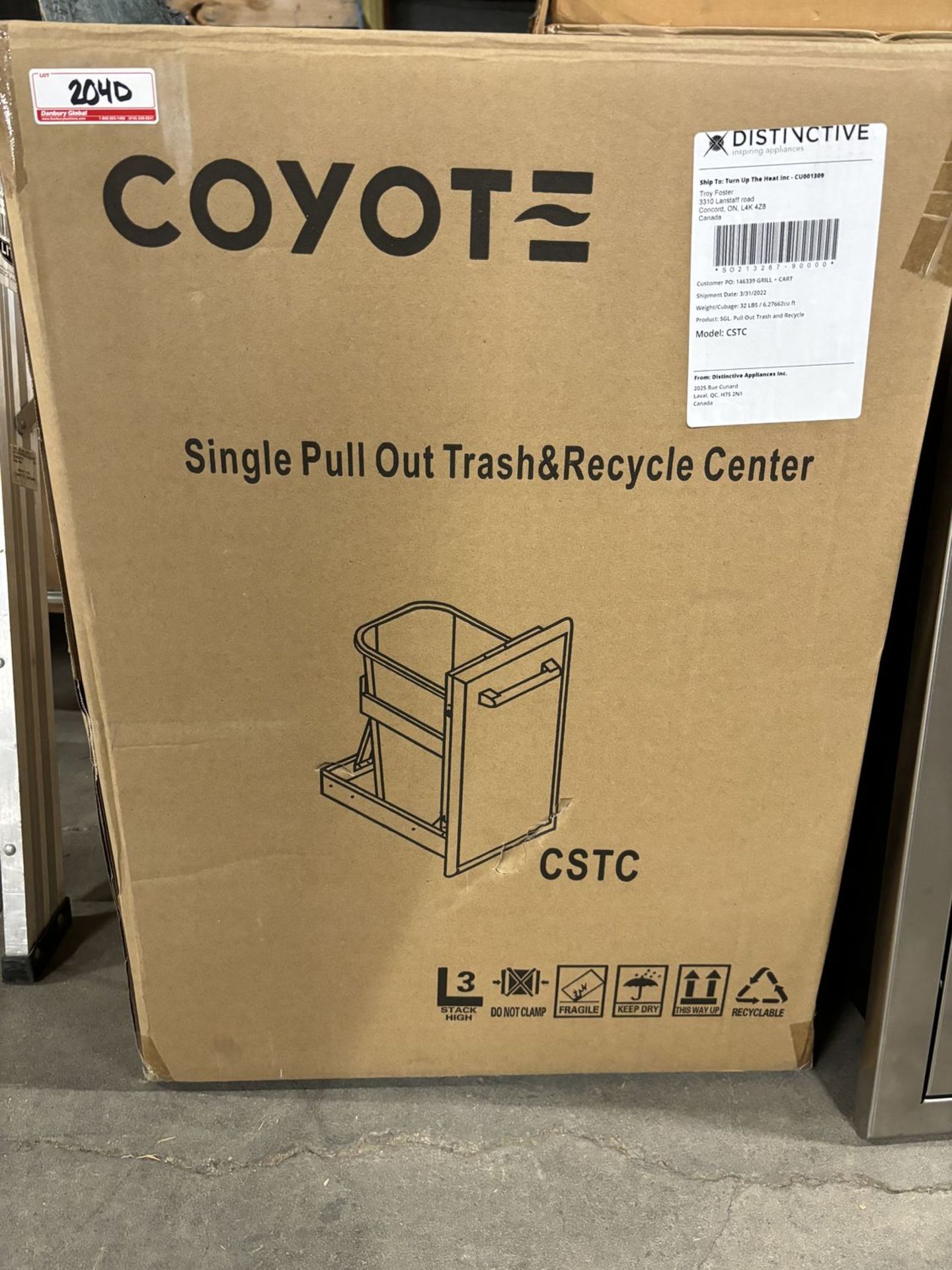 COYOTE SINGLE PULL OUT TRASH & RECYCLE CENTER (RETAIL $949.99)