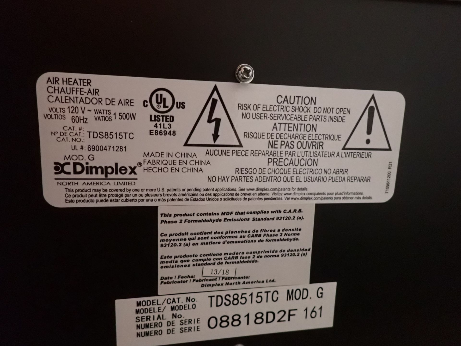 DIMPLEX TDS8515TB CELESTE GLOSS ELECTRIC (120V, 1500W) FIREPLACE - Image 3 of 3