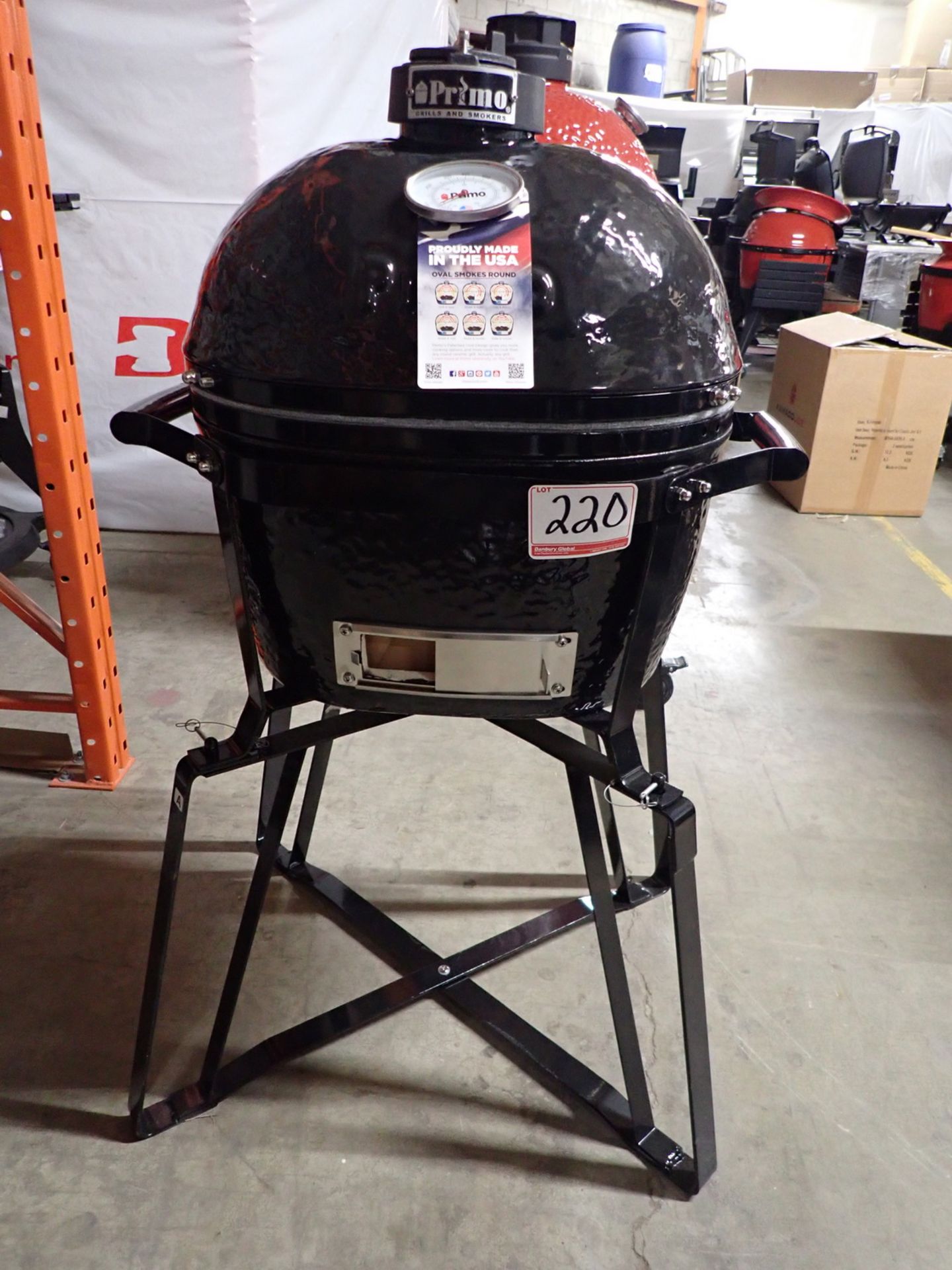 PRIMO OVAL JUNIOR 200 ALL-IN-ONE CERAMIC CHARCOAL GRILL / SMOKER W/ STAND (MSRP $2,000) (MISSING