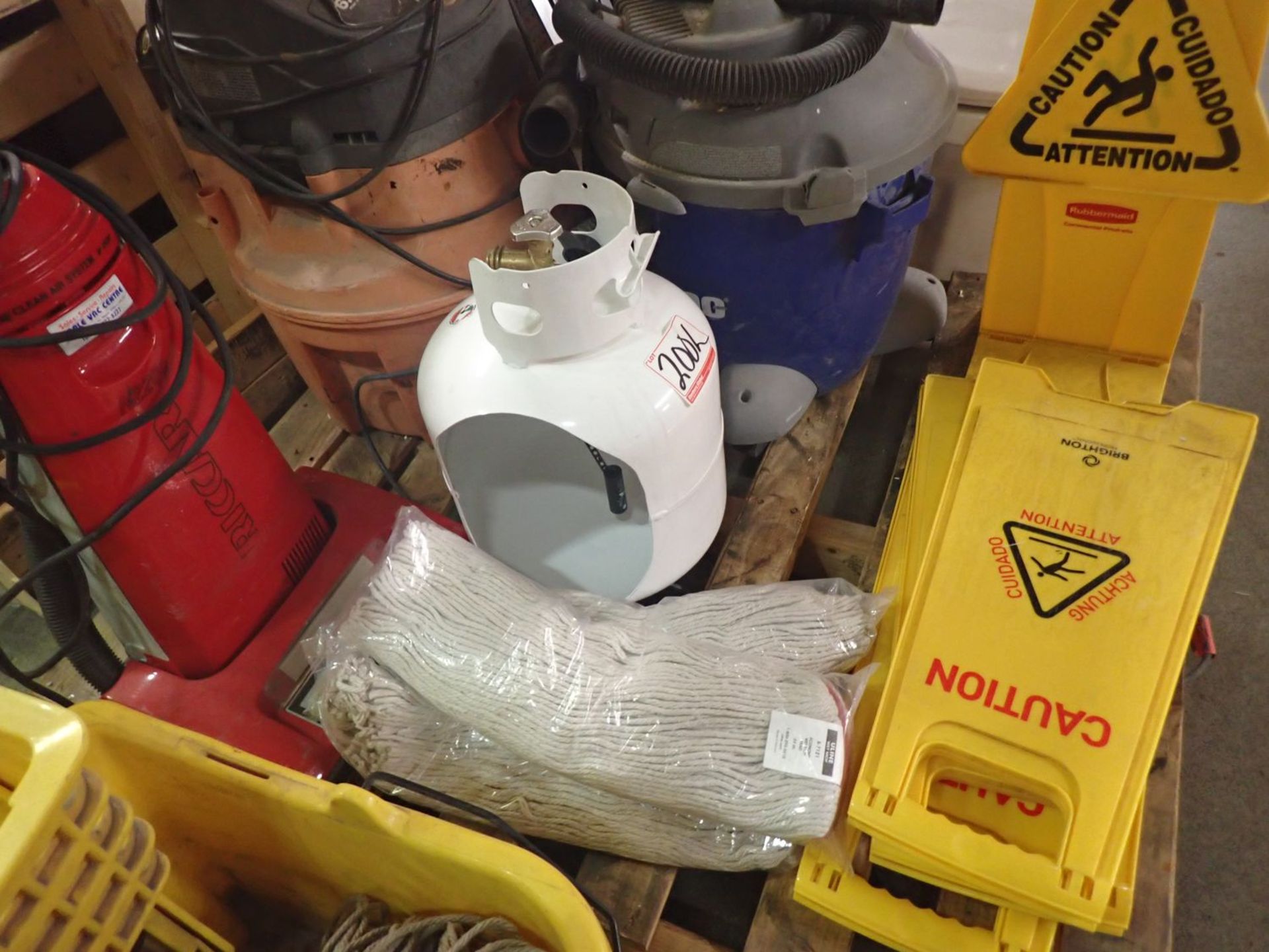 LOT - MOPS & PAILS, VACUMS, SIGNS - Image 3 of 4