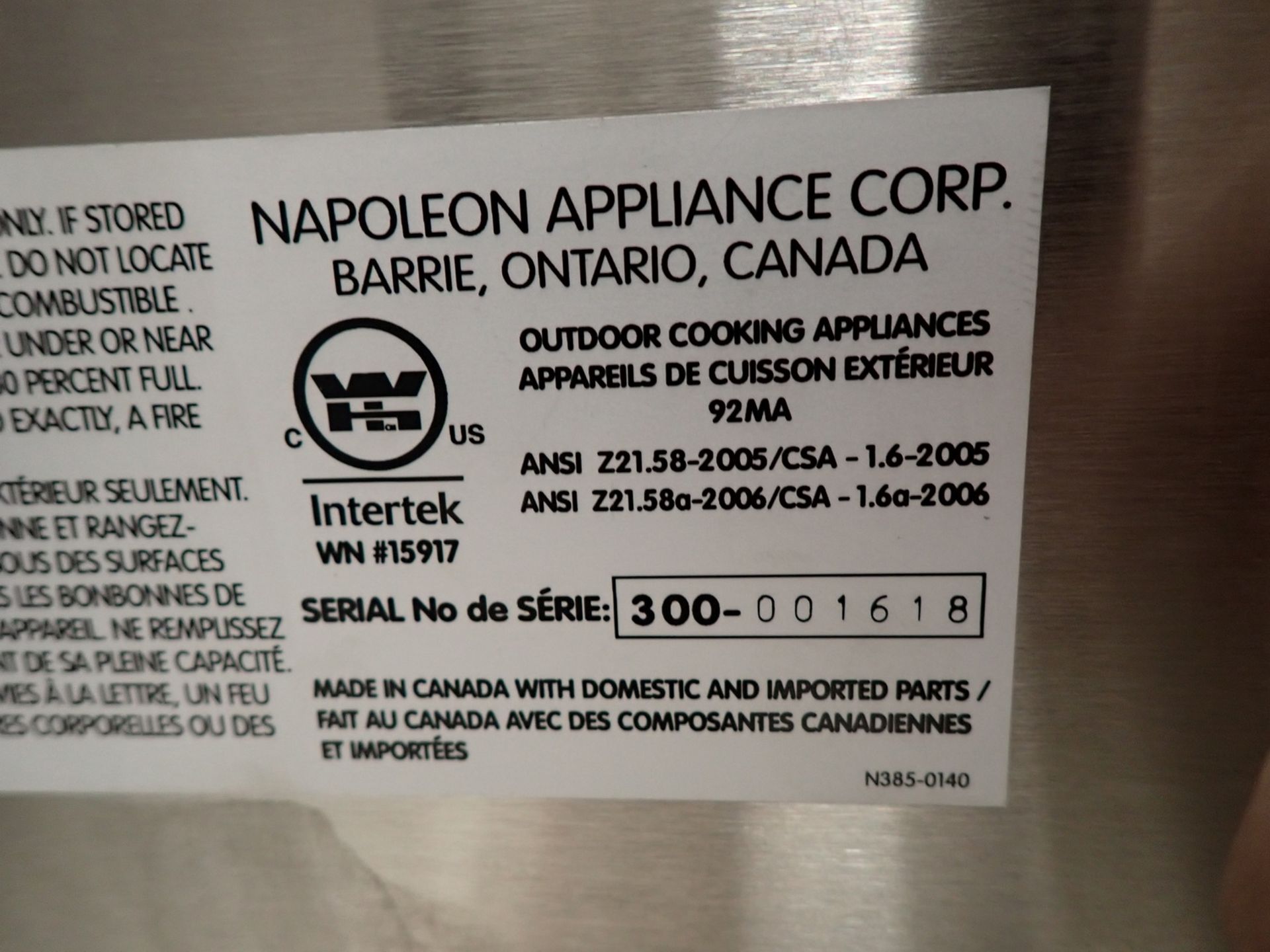 NAPOLEON BISZ300 NATURAL GAS BUILT-IN SIZZLE ZONE GRILL (NO BOX, NO GRILL, NO COVER) (MSRP $1,100) - Image 3 of 3