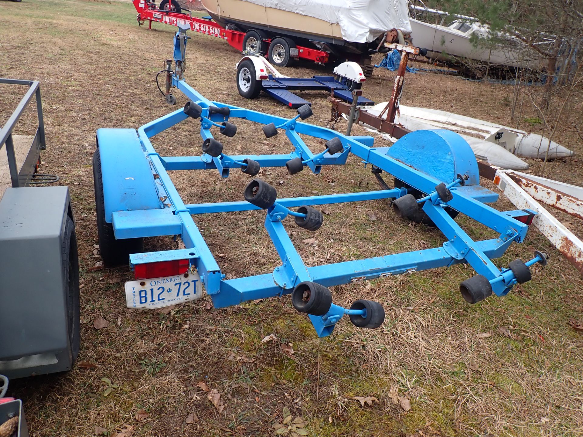 BLUE STEEL SINGLE AXLE 18'L BOAT TRAILER (CUSTOM TRAILER, NO OWNERSHIP AVAILABLE) - Image 2 of 5