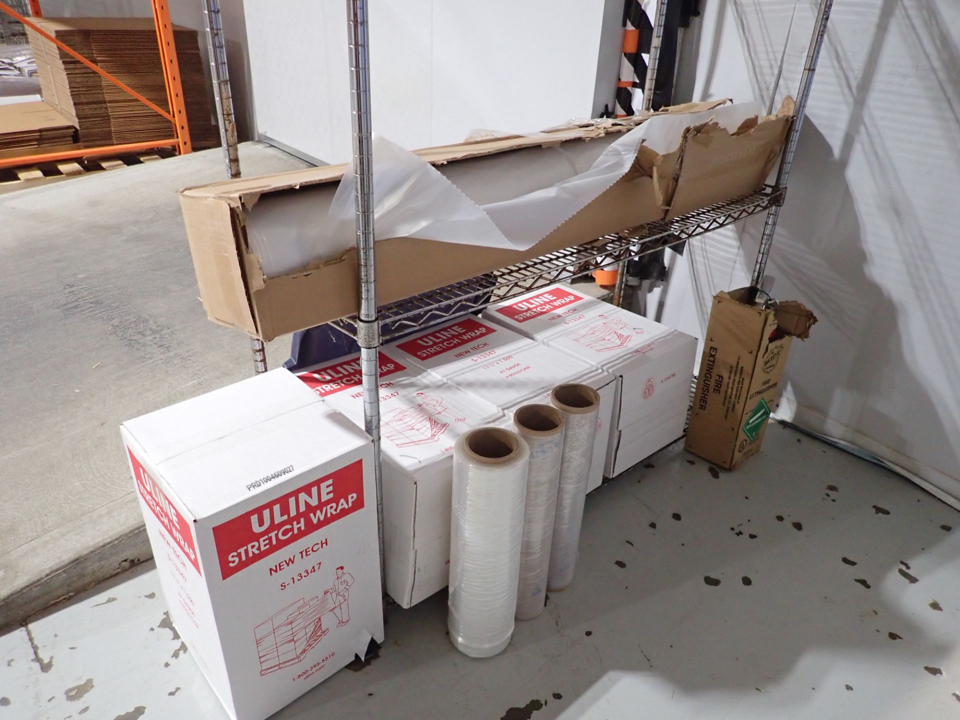 LOT - BOXES OF ULINE STRETCH WRAP & ROLL OF PLASTIC FILM