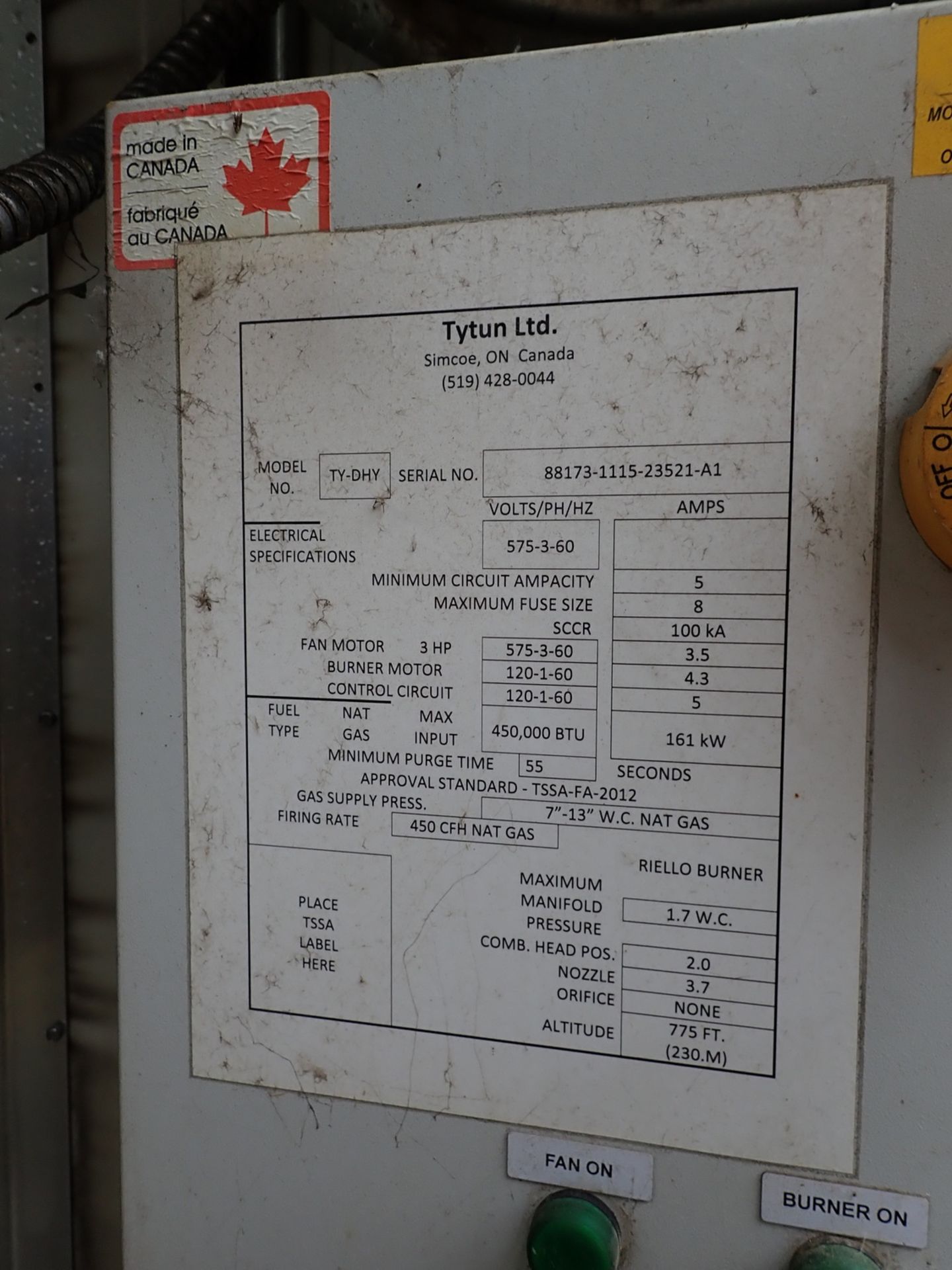 TYTUN LTD TY-DHY ELITE NATURAL GAS DEHYDRATOR OVEN C/W REILLO BURNERS - Image 10 of 14