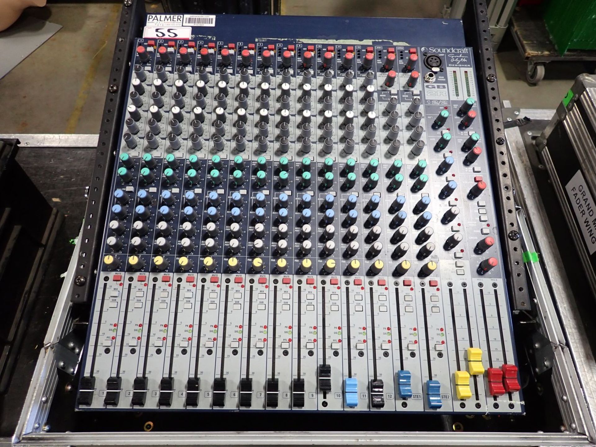 SOUNDCRAFT GB2R 12/2 12-CH RACK MOUNTABLE MIXER C/W ROLLING ROAD CASE