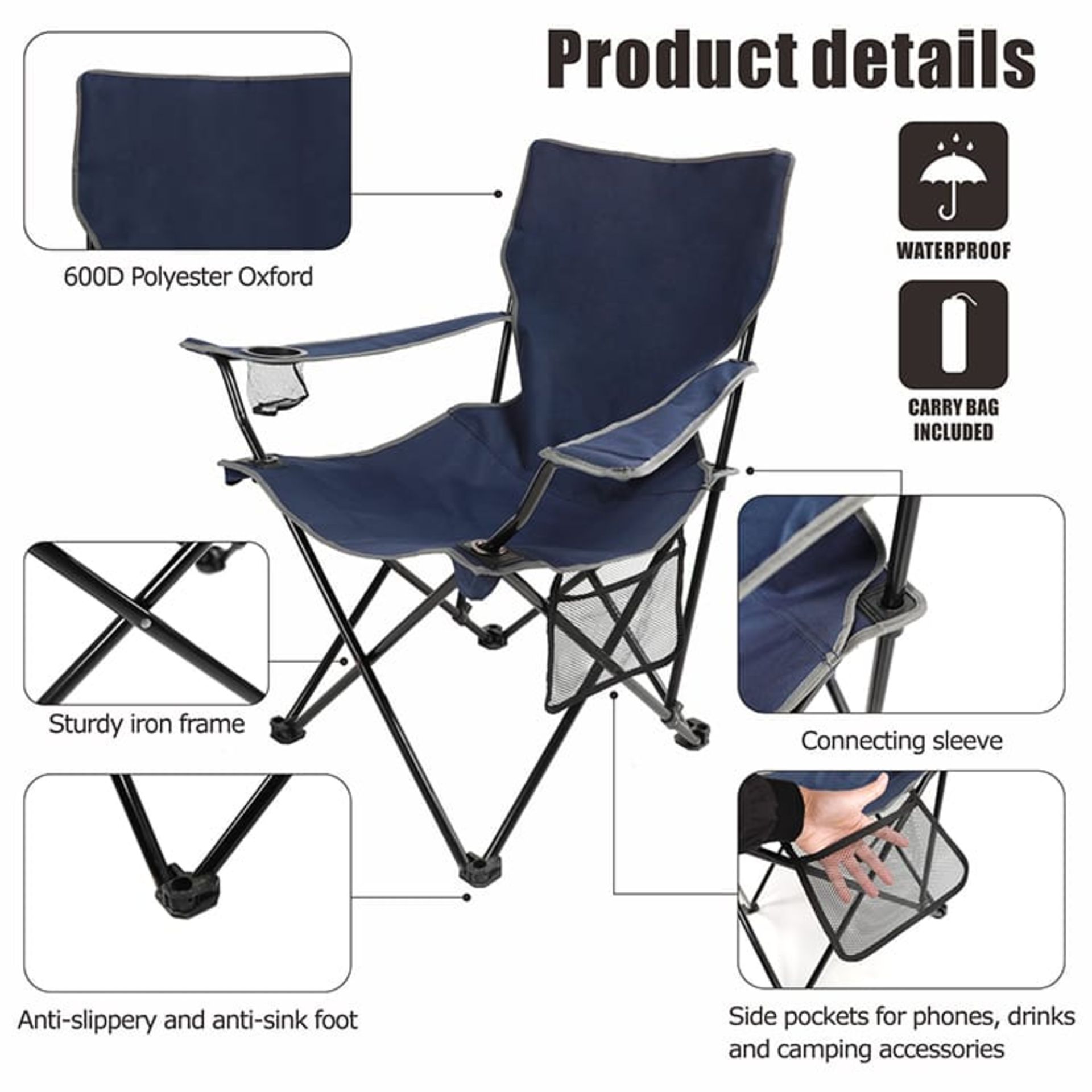 UNITS - RBSM CAMPING FOLDING CHAIRS W/ CARRYING BAGS - NAVY BLUE (NEW) (MSRP $75) - Bild 2 aus 4