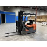 TOYOTA 7FBEU15 3-WHEEL 3,000LBS CAP ELECTRIC FORKLIFT W/ 189" LIFT, 3-STAGE MAST, SIDE SHIFT, &