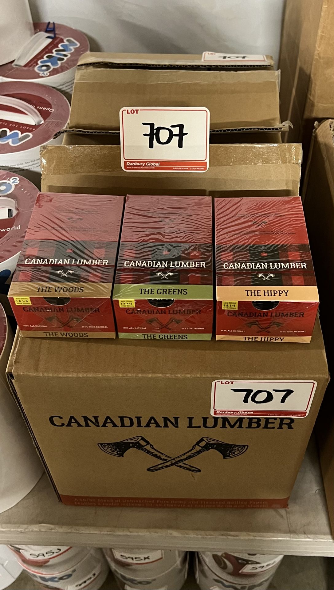 LOT - THE CANADIAN LUMBER COMPANY ROLLING PAPERS (THE WOODS 12 BOXES, 24 PAPERS/BOX) + (THE HIPPY 12