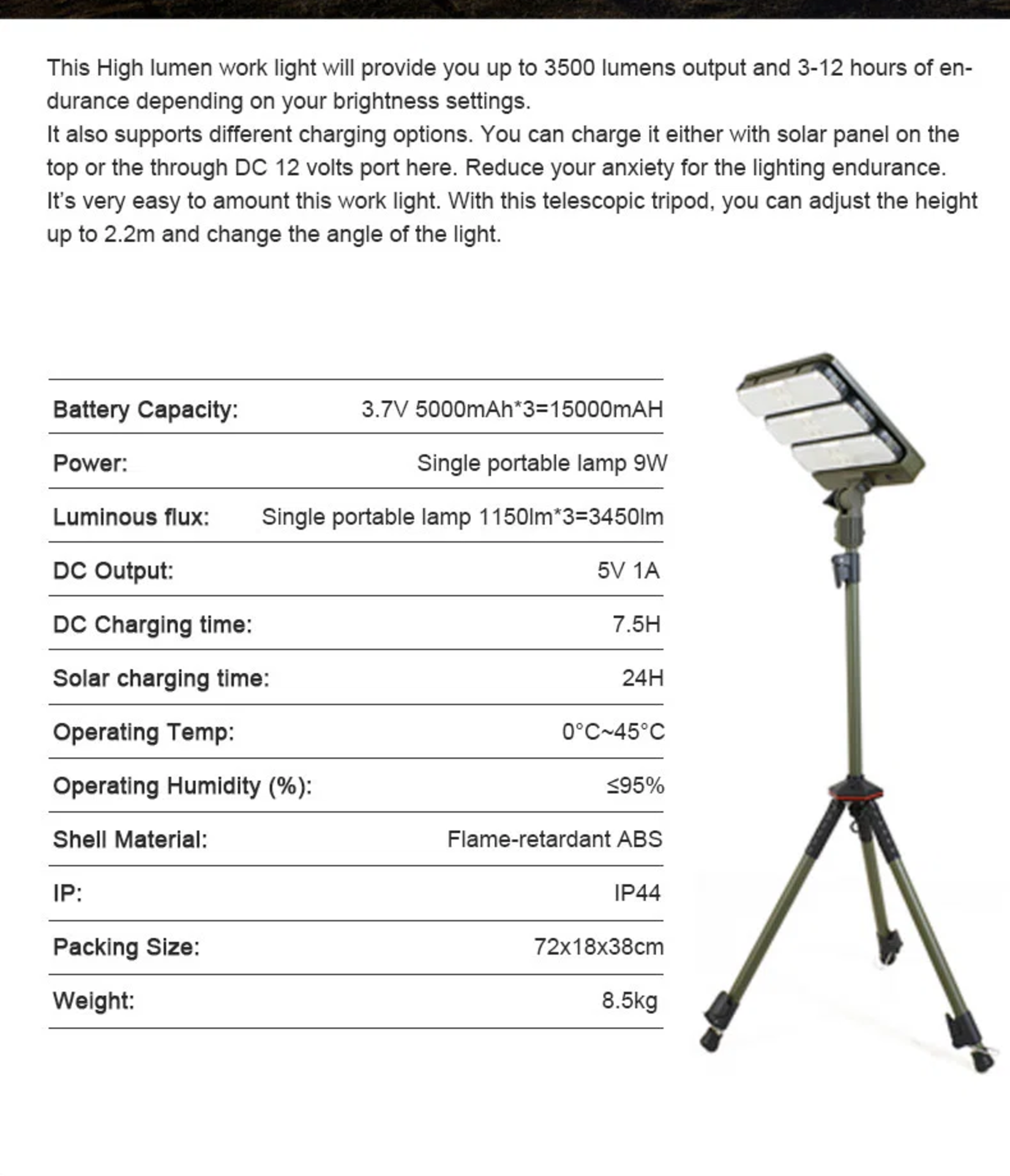 UNITS - SOLAR RECHARGEABLE LED HIGH LUMEN WORKING LIGHT / CAMPING LIGHT KIT (NEW) (MSRP $300) - Bild 2 aus 9