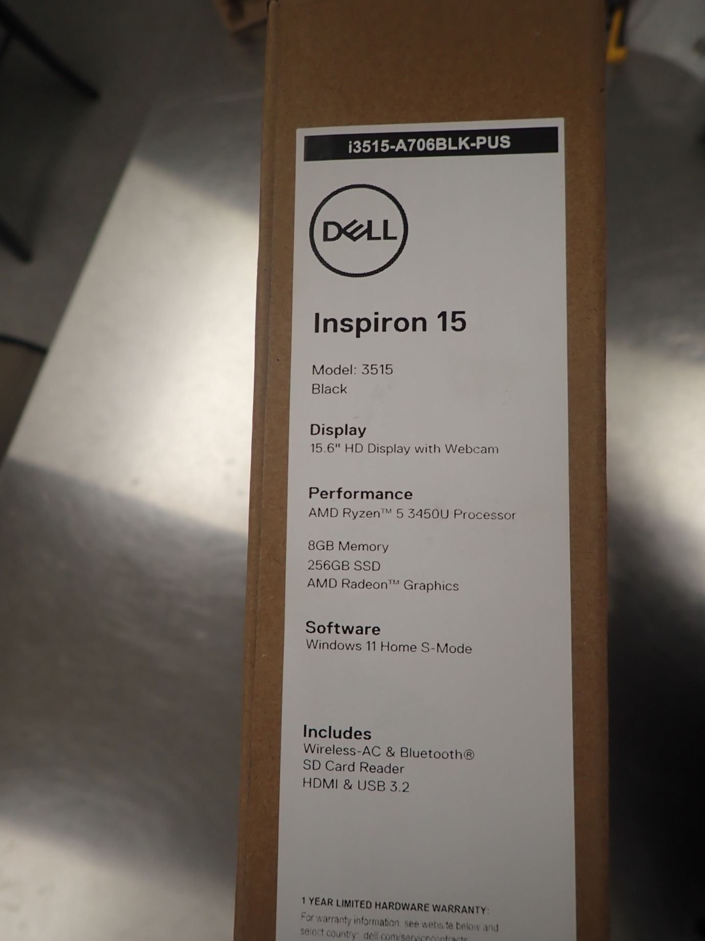 (NEW) DELL INSPIRON 15 (3515) 15.6" LAPTOP W/ AMD RYZEN 5 3450U CPU, 8GB RAM, 256GB SSD,POWER SUPPLY - Image 3 of 3