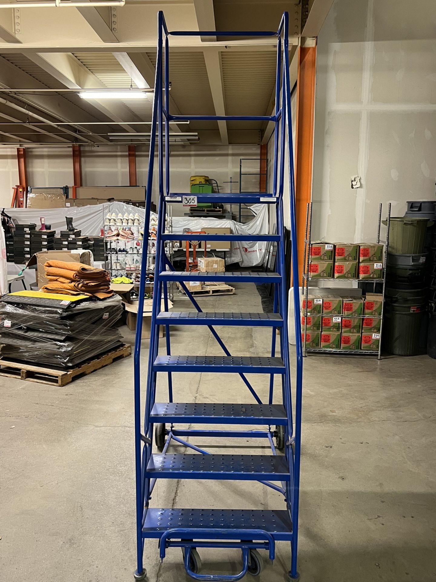CANWAY 8-STEP BLUE ROLLING WAREHOUSE LADDER