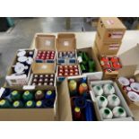 LOT - ASSORTED EMBROIDERY THREADS - ASSORTED SIZES & COLORS (25 BOXES) & BLACK & WHITE BOBBINS (10