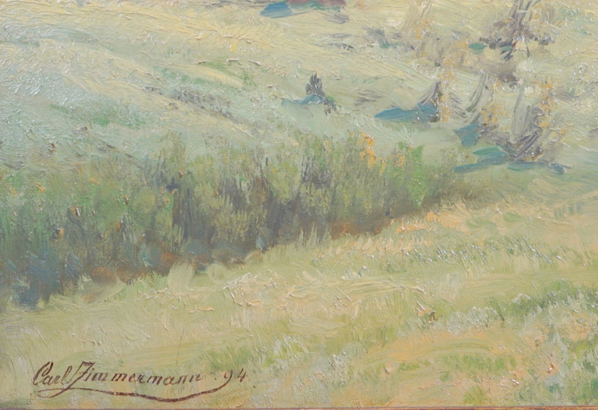 Zimmermann, Carl: 2 Hirschkühe im Morgendunst auf Waldlichtung - dat. 1894 - Image 2 of 3