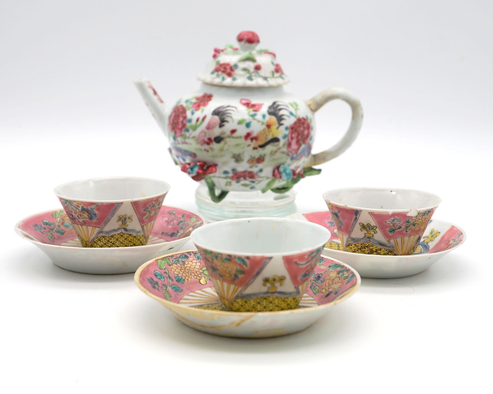 Teekanne mit Hahn und Henne Famille Rose Kangxi - Bild 2 aus 6