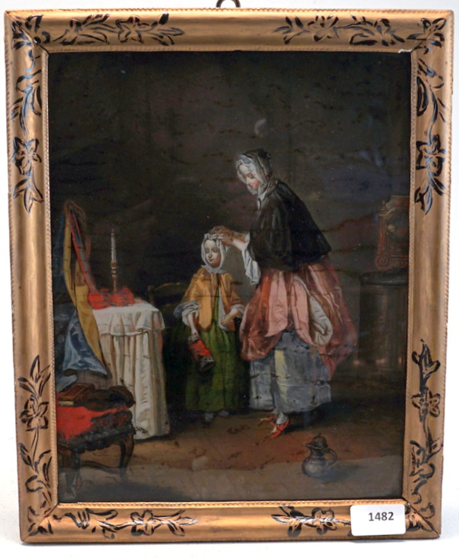 Hinterglasmalerei - Mutter und Tochter beim Ankleiden - Image 3 of 3